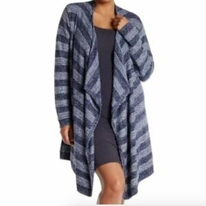 Barefoot Dreams CozyChic Lite Calypso Blue Striped Wrap Cardigan
